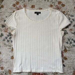 J. Crew Women's Cream Ribbed Top Cotton Blend